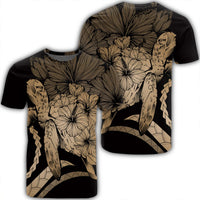 Hawaiian Hawaii Turtle Hibiscus Polynesian Vintage T Shirt Gold Unisex Black - Polynesian Pride