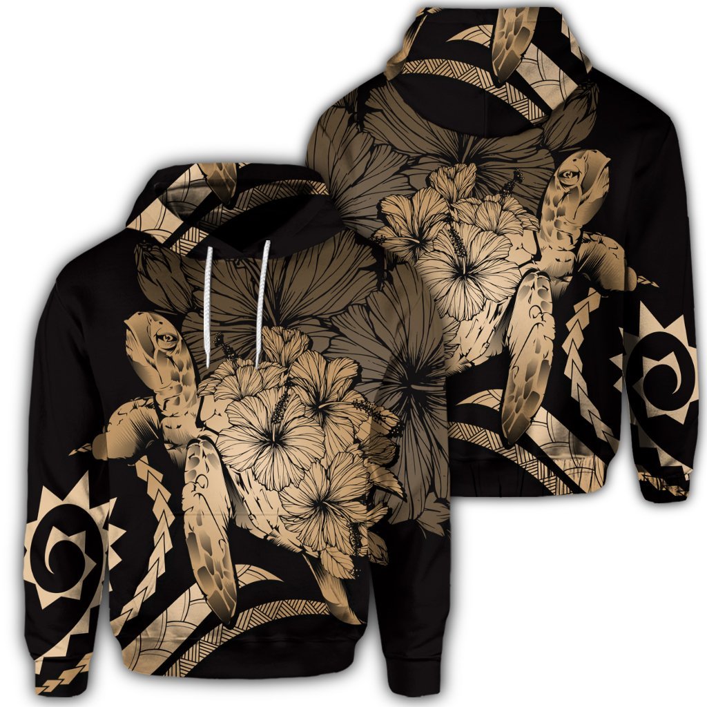 Hawaiian Hoodie Hawaiian Turtle Hibiscus Polynesian Vintage Hoodie Gold Unisex Art - Polynesian Pride