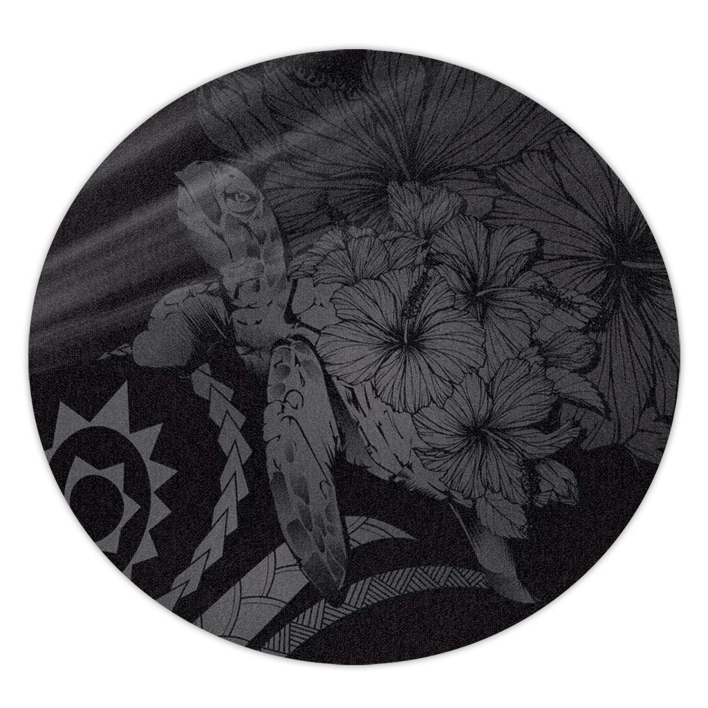 Hawaiian - Hawaii Turtle Hibiscus Polynesian Vintage Round Carpet - Gray - AH Round Carpet Luxurious Plush - Polynesian Pride