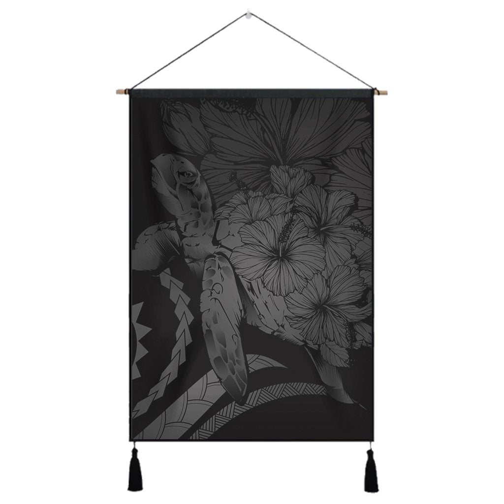 Hawaiian - Hawaii Turtle Hibiscus Polynesian Vintage Hanging Poster - Gray - AH Hanging Poster Cotton And Linen - Polynesian Pride