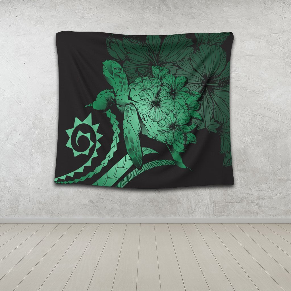 Hawaiian - Hawaii Turtle Hibiscus Polynesian Vintage Tapestry - Green - AH - Polynesian Pride