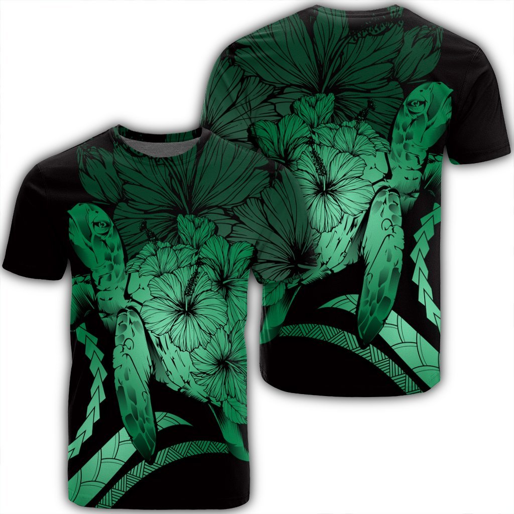 Hawaiian Hawaii Turtle Hibiscus Polynesian Vintage T Shirt Green Unisex Black - Polynesian Pride