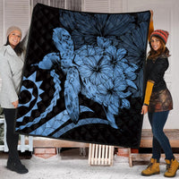 Hawaiian - Hawaii Turtle Hibiscus Polynesian Vintage Premium Quilts - Pastel Blue - AH - Polynesian Pride