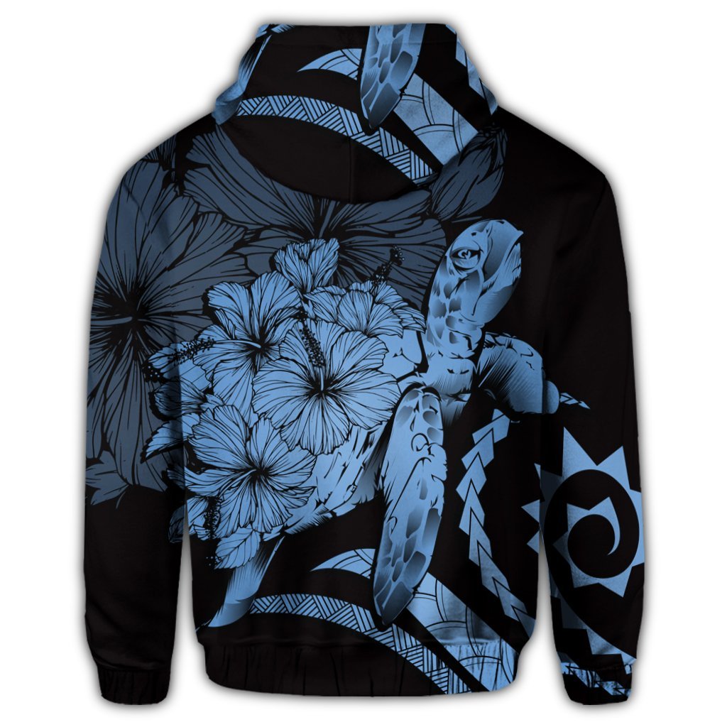Hawaiian Hoodie Hawaiian Turtle Hibiscus Polynesian Vintage Hoodie Pastel Blue - Polynesian Pride