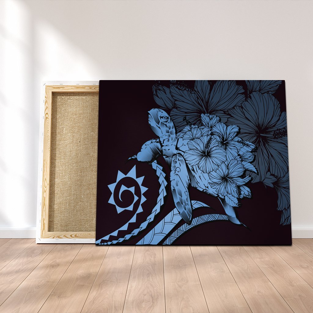 Hawaiian - Hawaii Turtle Hibiscus Polynesian Vintage Canvas - Pastel Blue - AH Canvas Poly-cotton - Polynesian Pride