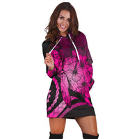 Hawaiian - Hawaii Turtle Hibiscus Polynesian Vintage Hoodie Dress - Pink - AH - Polynesian Pride