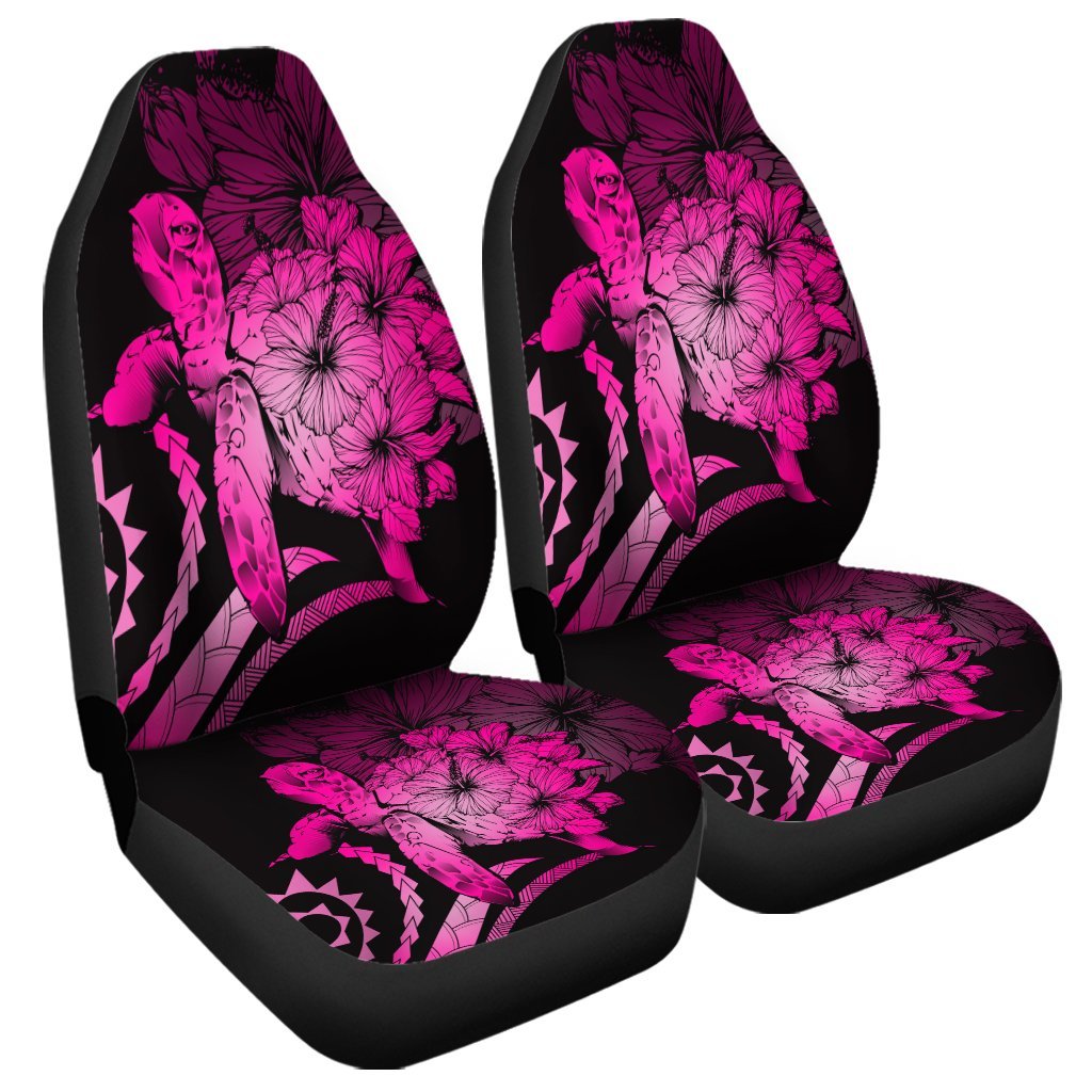Hawaiian - Hawaii Turtle Hibiscus Polynesian Vintage Car Seat Covers - Pink - AH Universal Fit Black - Polynesian Pride