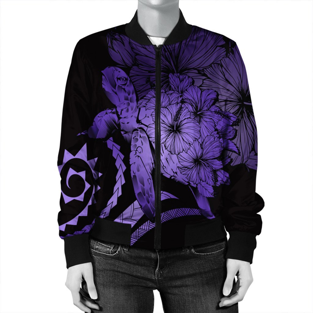 Hawaiian - Hawaii Turtle Hibiscus Polynesian Vintage Bomber Jacket - Purple - AH - Polynesian Pride