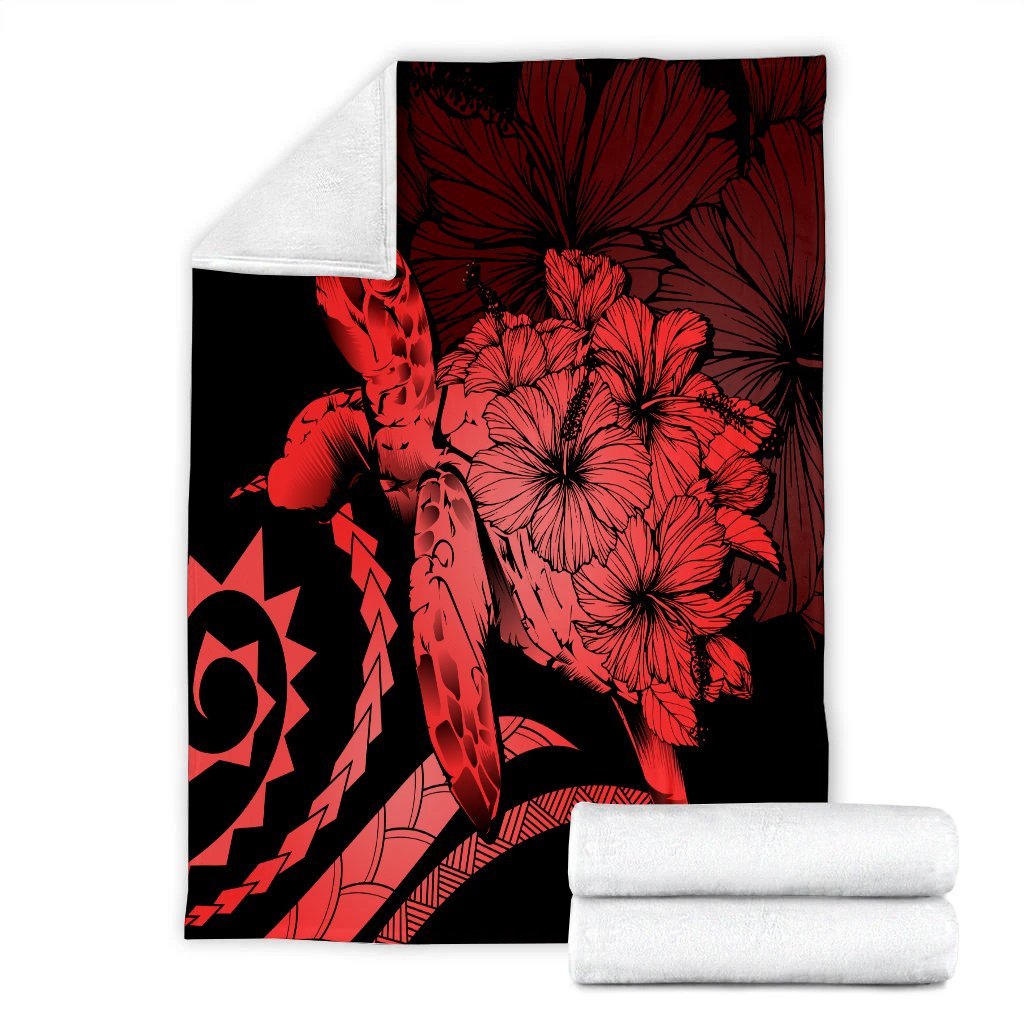 Hawaii Blanket - Hawaii Turtle Hibiscus Polynesian Vintage Premium Blankets - Red - AH - Polynesian Pride
