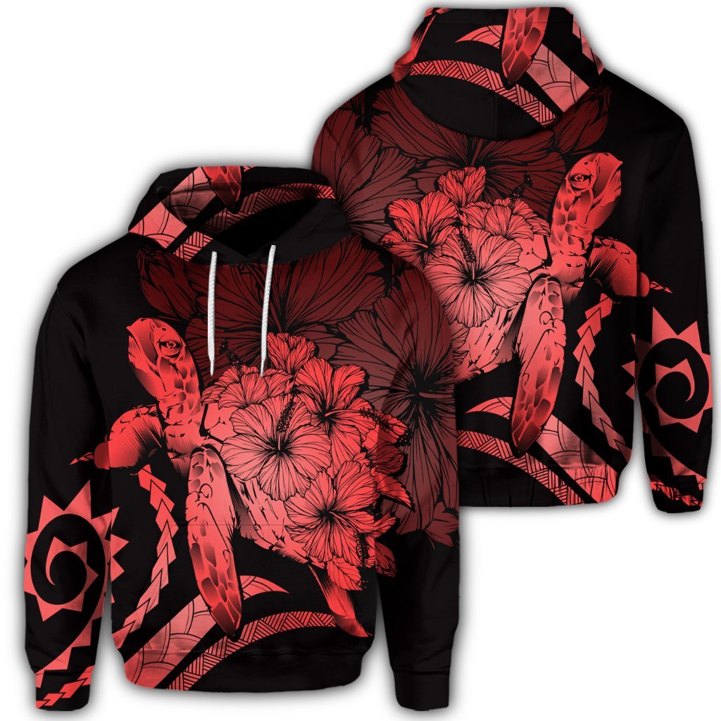 Hawaiian Hoodie Hawaiian Turtle Hibiscus Polynesian Vintage Hoodie Red Unisex Art - Polynesian Pride