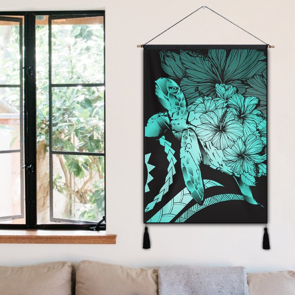 Hawaiian - Hawaii Turtle Hibiscus Polynesian Vintage Hanging Poster - Turquoise - AH - Polynesian Pride