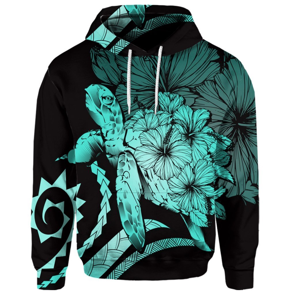 Custom Hawaiian Hawaii Turtle Hibiscus Polynesian Vintage Hoodie Turquoise - Polynesian Pride