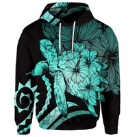 Custom Hawaiian Hawaii Turtle Hibiscus Polynesian Vintage Hoodie Turquoise - Polynesian Pride