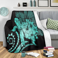 Hawaii Blanket - Hawaii Turtle Hibiscus Polynesian Vintage Premium Blankets - Turquoise - AH - Polynesian Pride