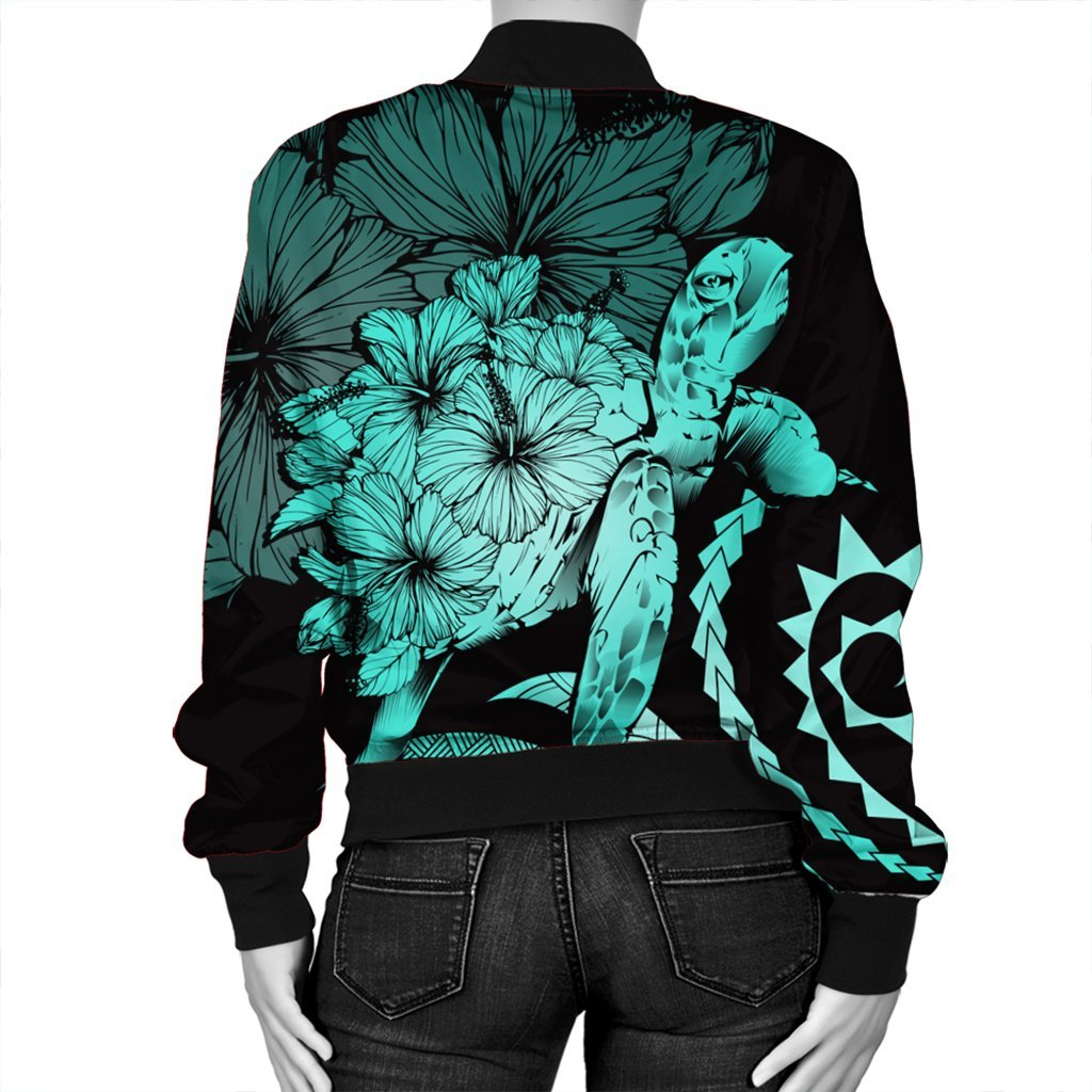 Hawaiian - Hawaii Turtle Hibiscus Polynesian Vintage Bomber Jacket - Turquoise - AH - Polynesian Pride