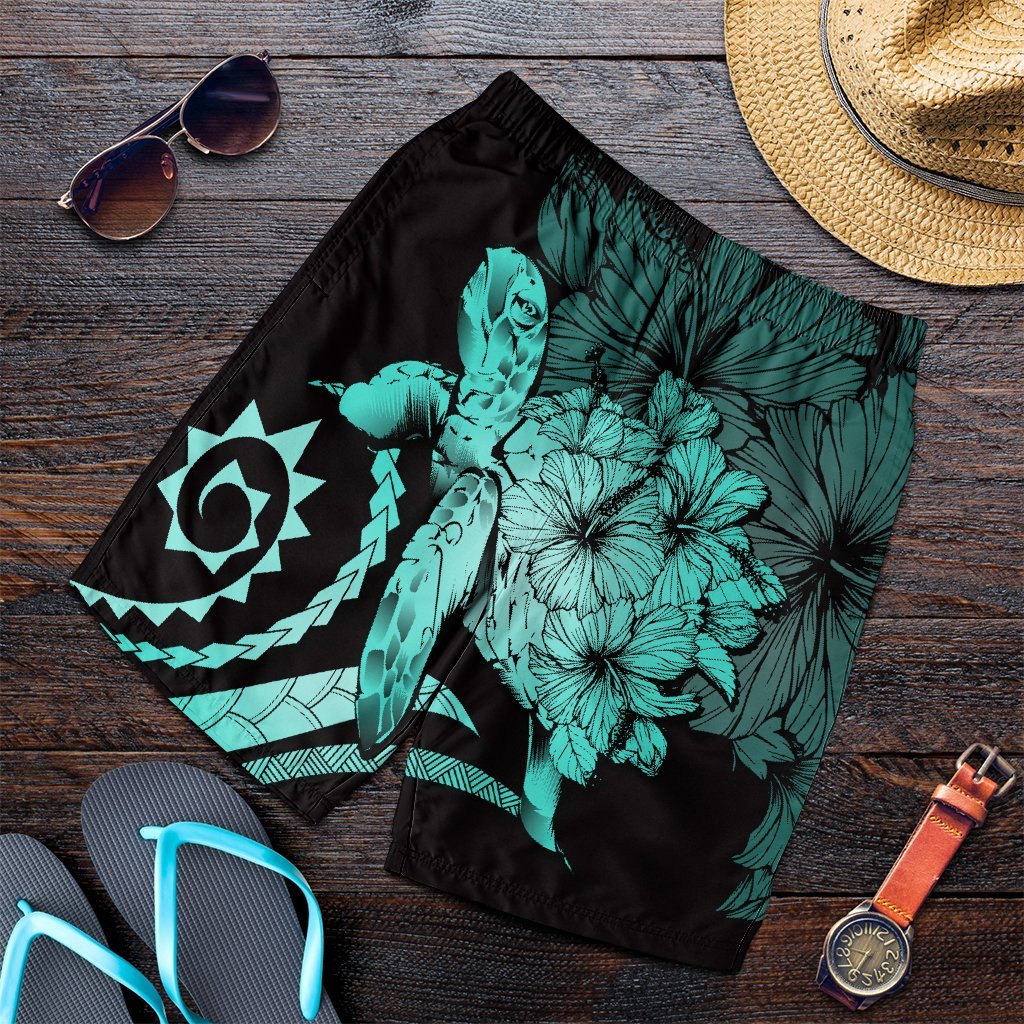 Hawaiian - Hawaii Turtle Hibiscus Polynesian Vintage Men's Shorts - Turquoise - AH Art - Polynesian Pride