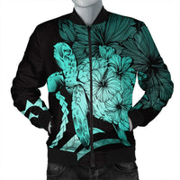 Hawaiian - Hawaii Turtle Hibiscus Polynesian Vintage Bomber Jacket - Turquoise - AH Black Unisex - Polynesian Pride