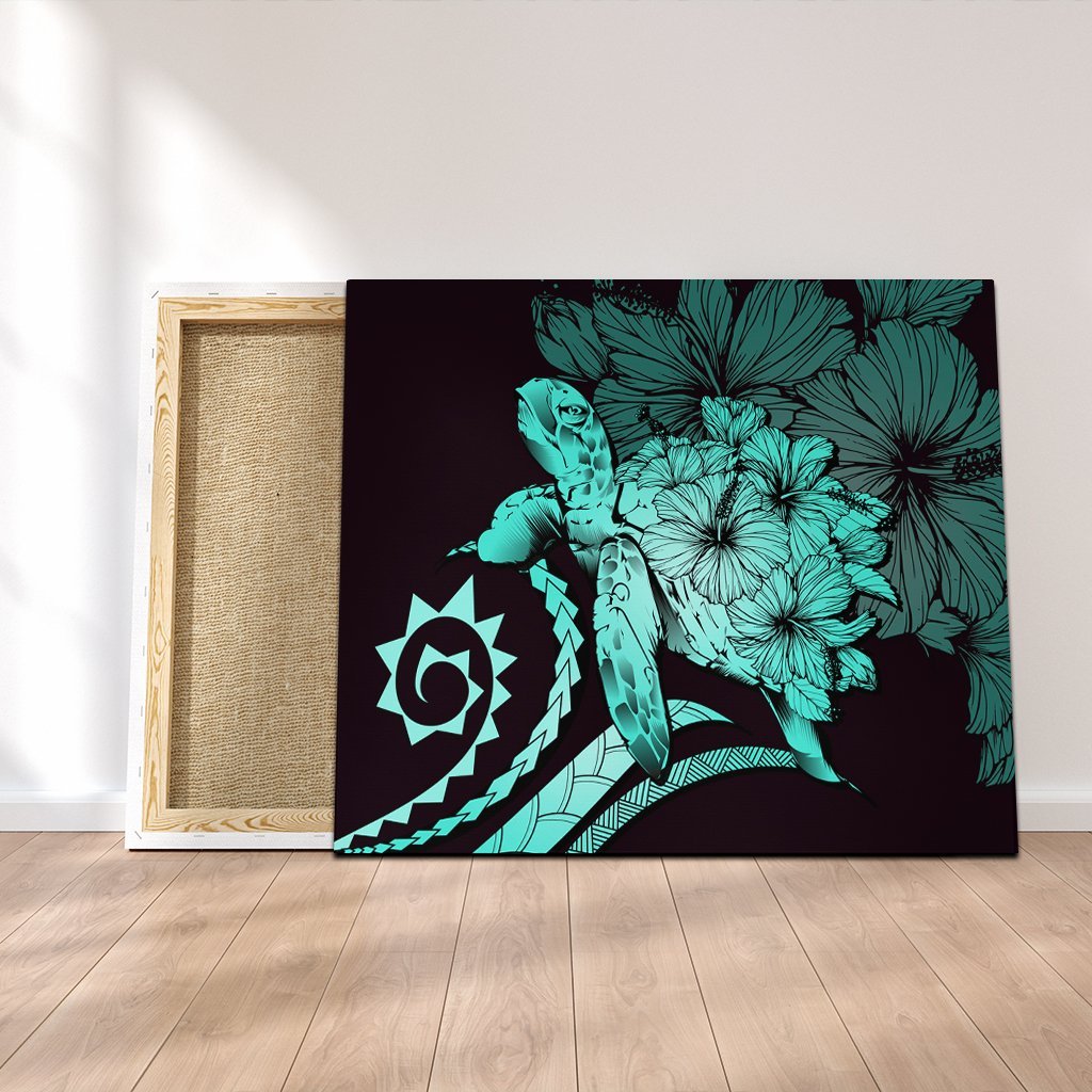 Hawaiian - Hawaii Turtle Hibiscus Polynesian Vintage Canvas - Turquoise - AH Canvas Poly-cotton - Polynesian Pride