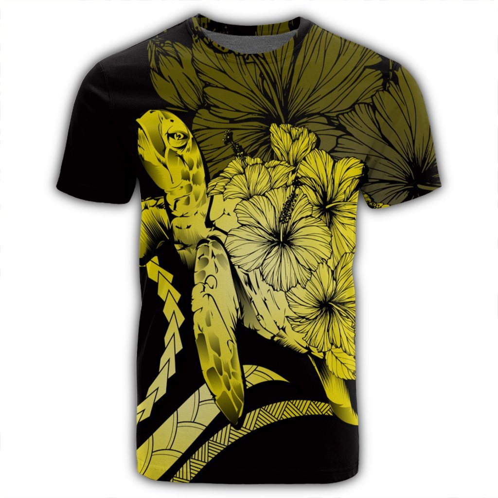 Hawaiian Hawaii Turtle Hibiscus Polynesian Vintage T Shirt Yellow - Polynesian Pride