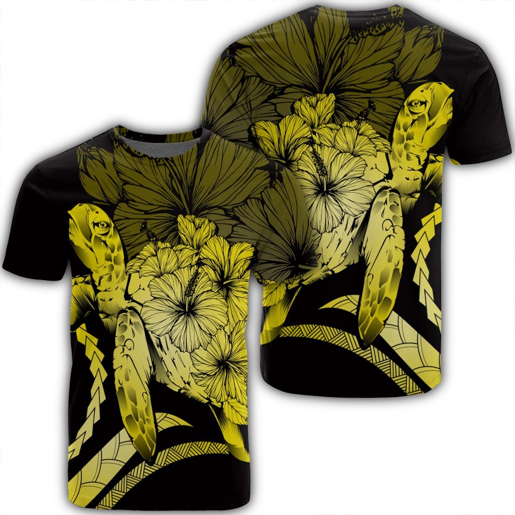 Hawaiian Hawaii Turtle Hibiscus Polynesian Vintage T Shirt Yellow Unisex Black - Polynesian Pride