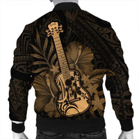 Hawaiian - Hawaii Ukulele Flower Bomber Jacket - Gold - AH - Polynesian Pride