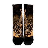 Hawaiian - Hawaii Ukulele Flower Crew Socks - Gold - AH - Polynesian Pride