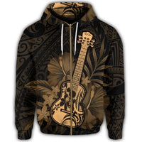 Hawaiian Hawaii Ukulele Flower Zip Hoodie Gold - Polynesian Pride