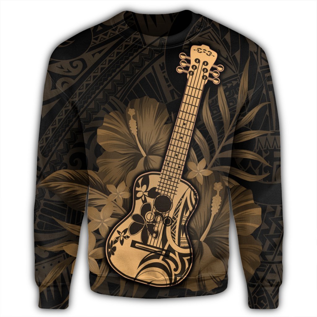 Hawaiian - Hawaii Ukulele Flower Sweatshirt - Gold - AH - Polynesian Pride