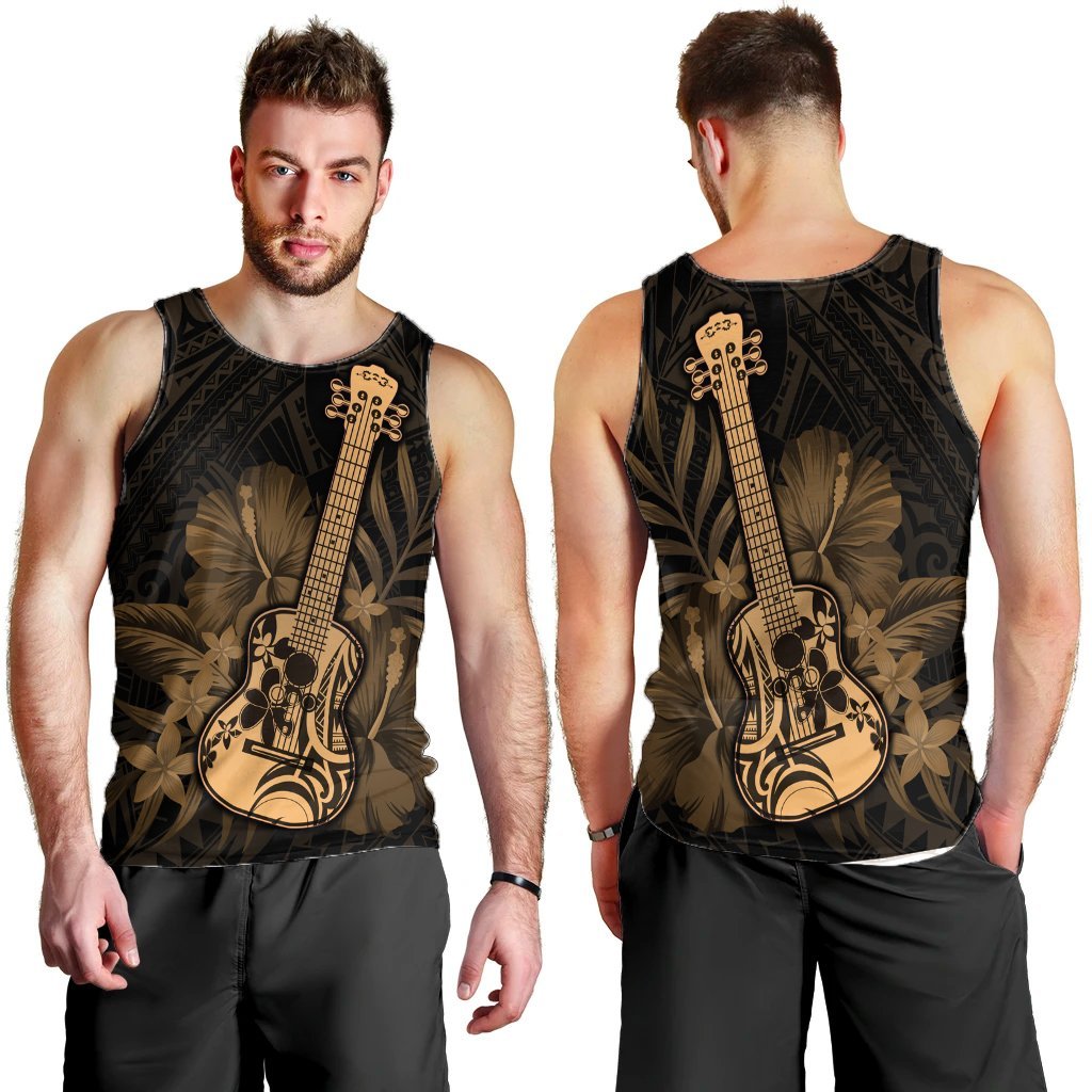 Hawaiian - Hawaii Ukulele Flower Tank Top - Gold - AH - Polynesian Pride