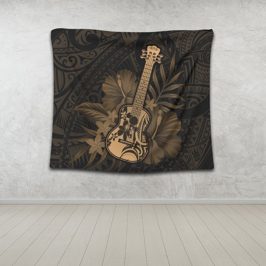 Hawaiian - Hawaii Ukulele Flower Tapestry - Gold - AH - Polynesian Pride