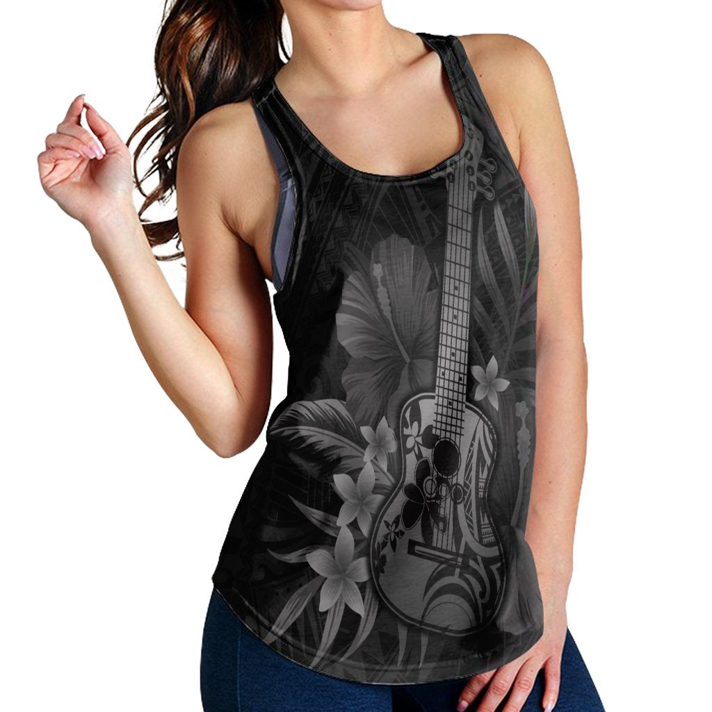 Hawaiian - Hawaii Ukulele Flower Racerback Tank - Gray - AH - Polynesian Pride