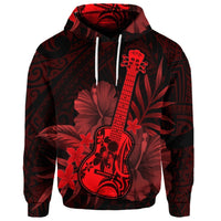 Custom Hawaiian Hawaii Ukulele Flower Hoodie Red - Polynesian Pride