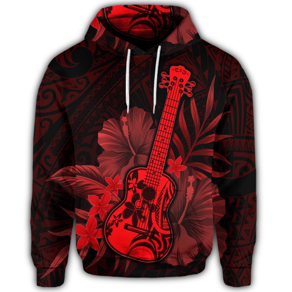 Hawaiian Hoodie Hawaiian Ukulele Flower Hoodie Red - Polynesian Pride
