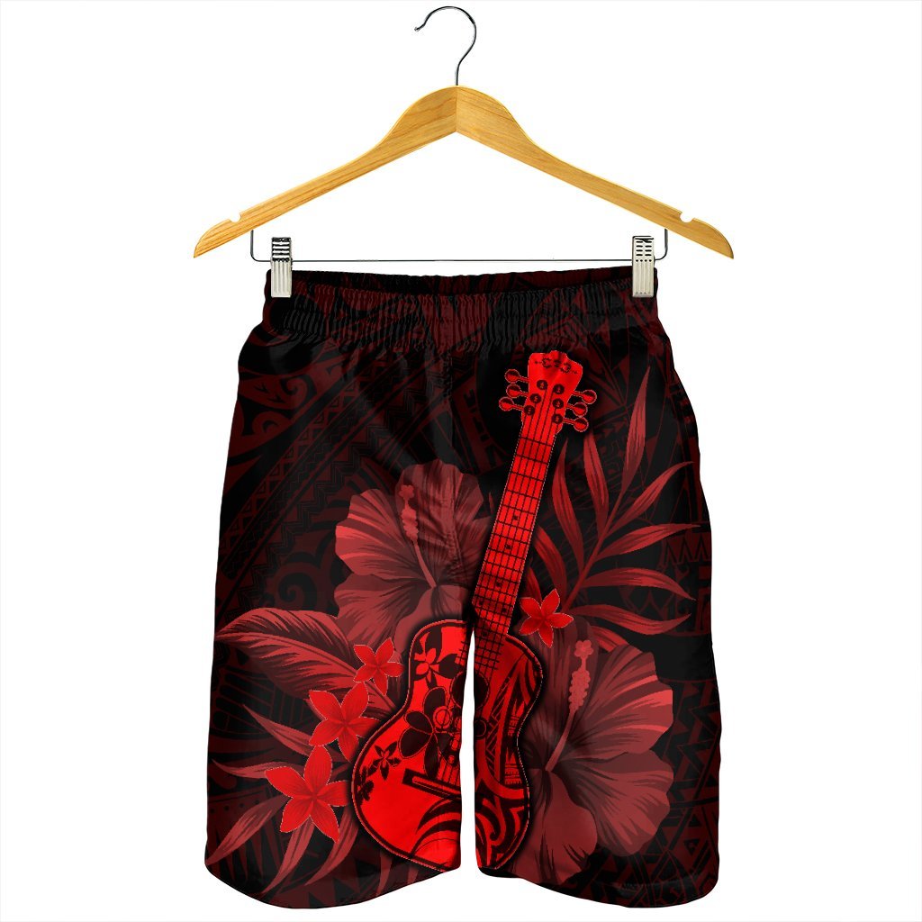 Hawaiian - Hawaii Ukulele Flower Men's Shorts - Red - AH - Polynesian Pride