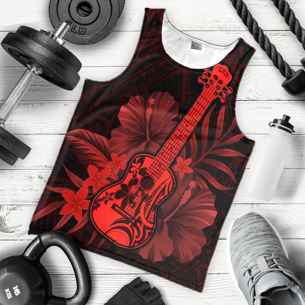 Hawaiian - Hawaii Ukulele Flower Tank Top - Red - AH - Polynesian Pride
