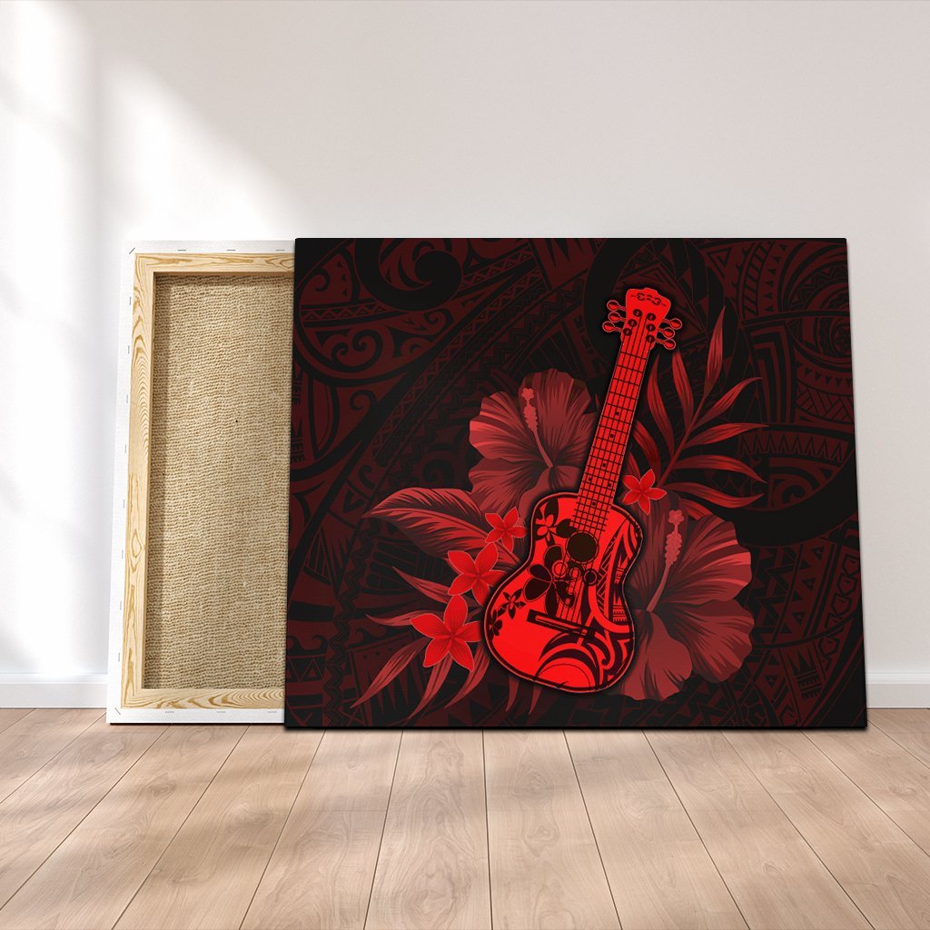 Hawaiian - Hawaii Ukulele Flower Canvas - Red - AH Canvas Poly-cotton - Polynesian Pride