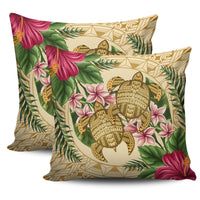 hawaiiPillow Case - Turtle Strong Pattern Hibiscus Plumeria AH One Style Zippered Pillow Cases 18"x 18" (Twin Sides) (Set of 2) Black - Polynesian Pride