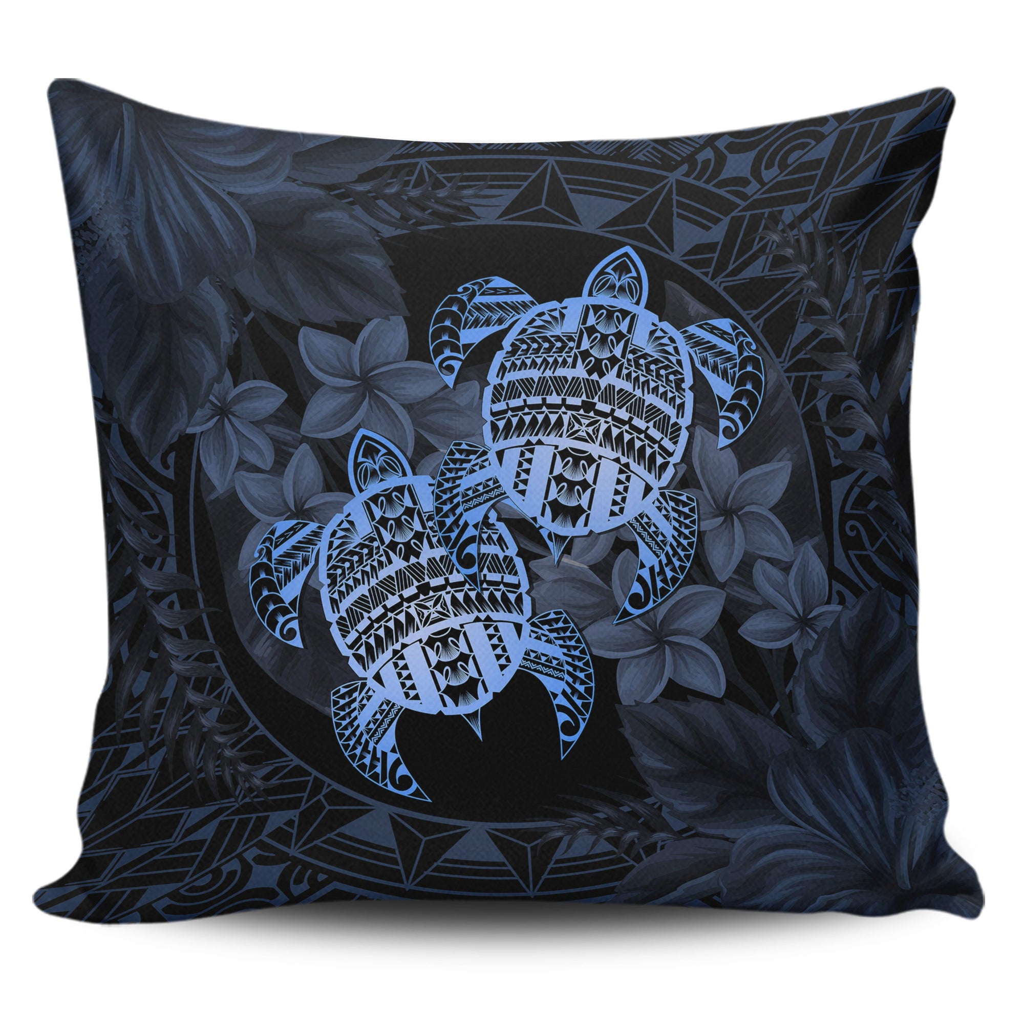 hawaiiPillow Case - Turtle Strong Pattern Hibiscus Plumeria Blue AH One Style Zippered Pillow Case 18"x18"(Twin Sides) Blue - Polynesian Pride