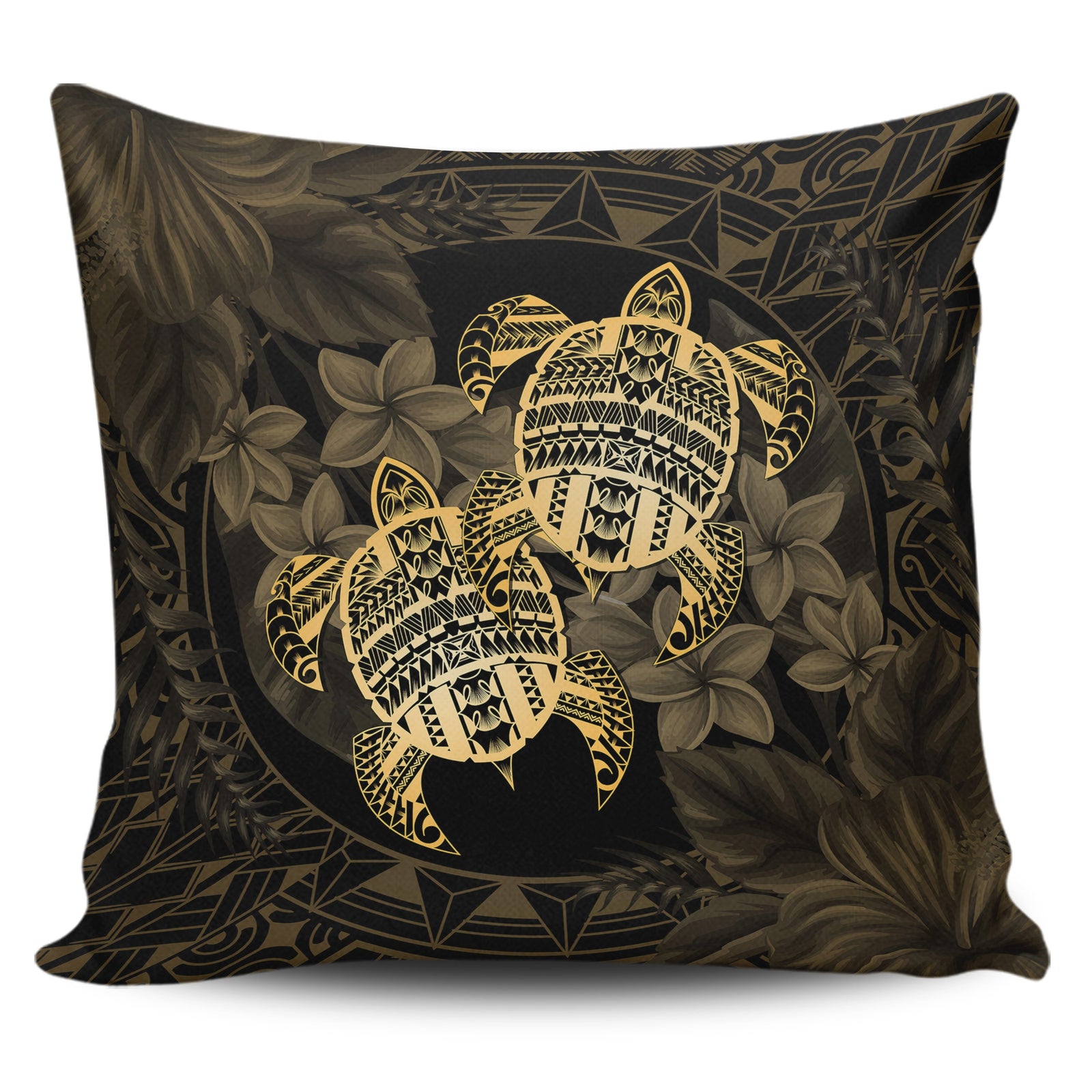 hawaiiPillow Case - Turtle Strong Pattern Hibiscus Plumeria Gold AH One Style Zippered Pillow Case 18"x18"(Twin Sides) Gold - Polynesian Pride