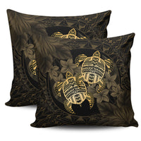 hawaiiPillow Case - Turtle Strong Pattern Hibiscus Plumeria Gold AH One Style Zippered Pillow Cases 18"x 18" (Twin Sides) (Set of 2) Gold - Polynesian Pride