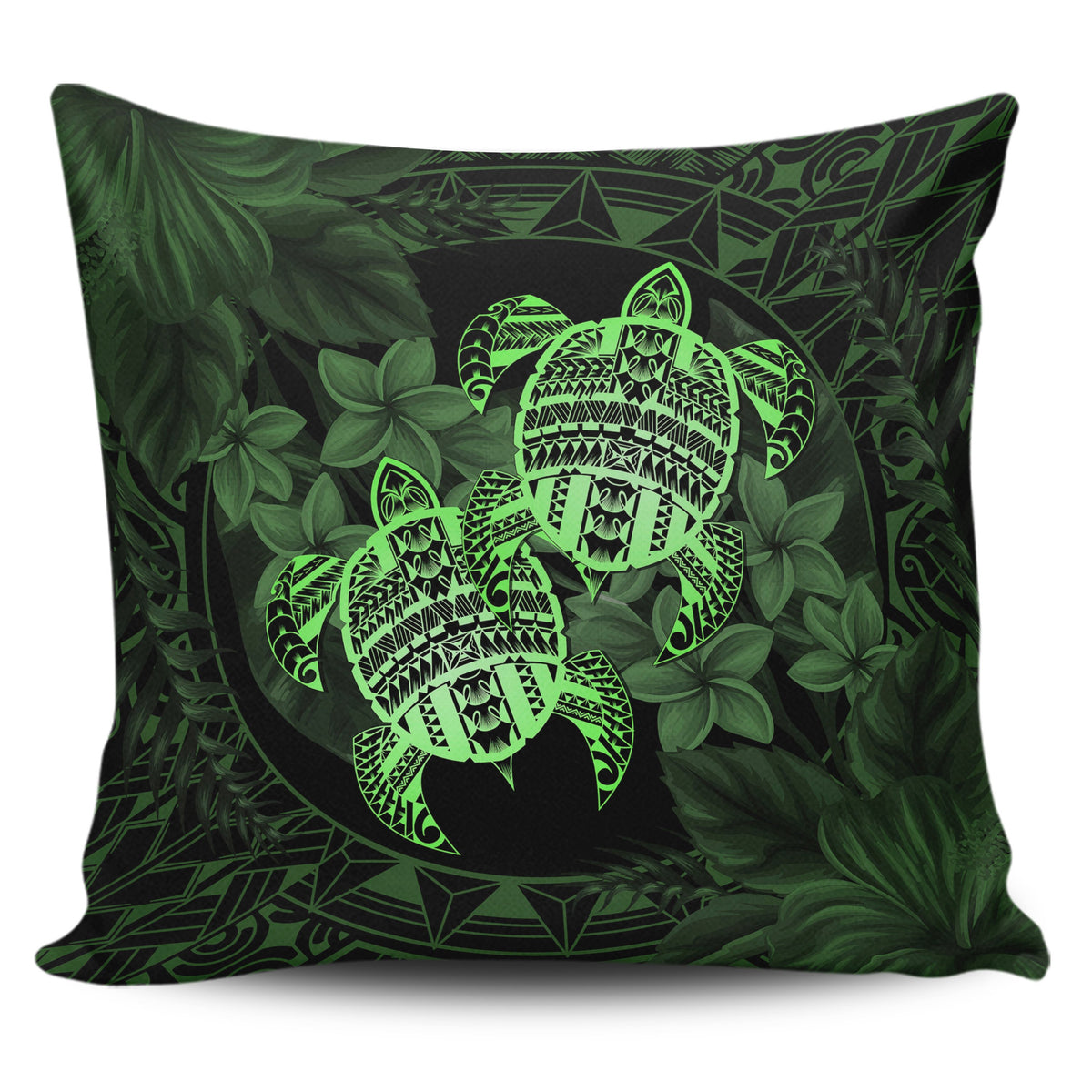 hawaiiPillow Case - Turtle Strong Pattern Hibiscus Plumeria Green AH One Style Zippered Pillow Case 18"x18"(Twin Sides) Green - Polynesian Pride