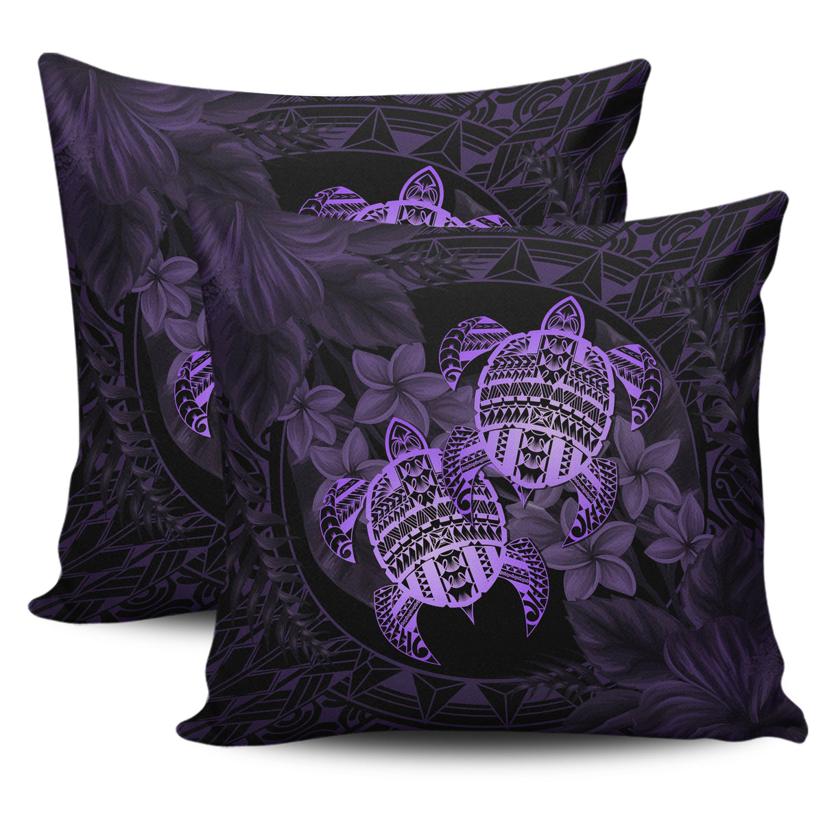 hawaiiPillow Case - Turtle Strong Pattern Hibiscus Plumeria Violet AH One Style Zippered Pillow Cases 18"x 18" (Twin Sides) (Set of 2) Violet - Polynesian Pride