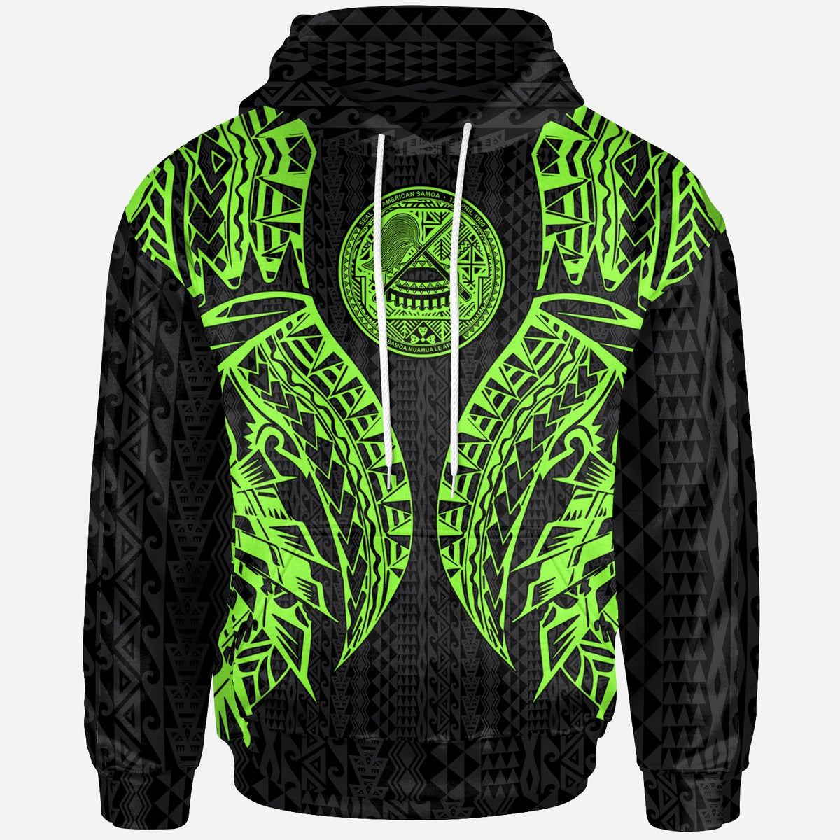 American Samoa Zip up Hoodie Polynesian Lion Head Green Style - Polynesian Pride