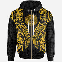 American Samoa Zip up Hoodie Polynesian Lion Head Gold Style Unisex Gold - Polynesian Pride