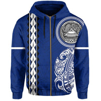 American Samoa Hoodie Zip Polynesian Coat of Arms - Polynesian Pride