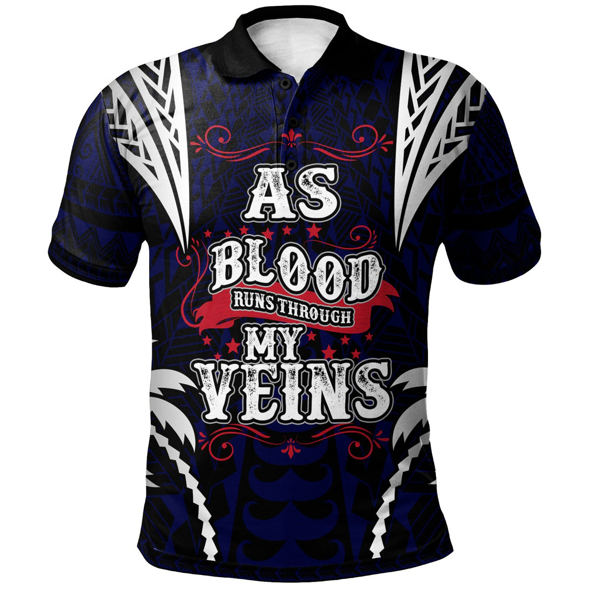 American Samoa Polo Shirt Blood Runs Through My Veins Style Flag Unisex Blue - Polynesian Pride