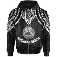 American Samoa Zip up Hoodie Polynesian Armor Style Black Unisex Black - Polynesian Pride