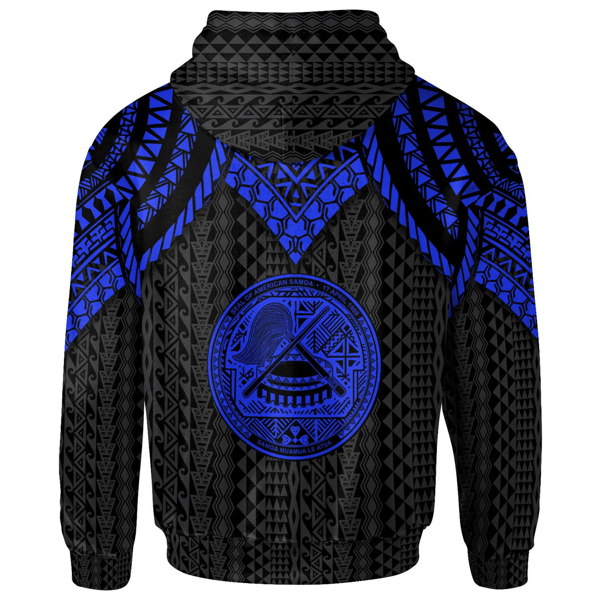American Samoa Custom Hoodie Polynesian Armor Style Blue - Polynesian Pride