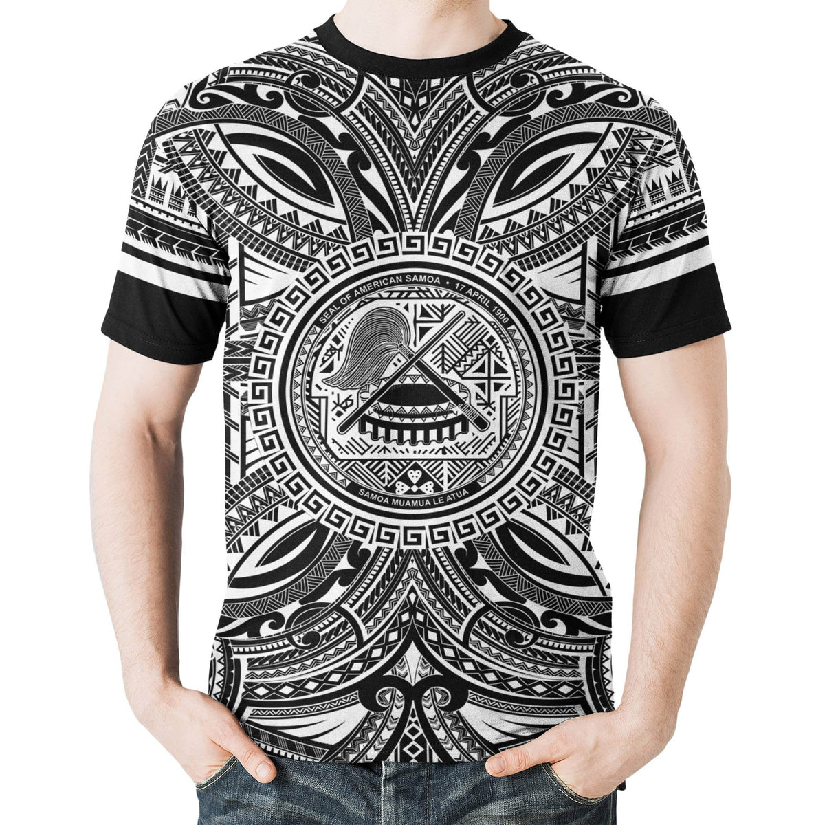 American Samoa T Shirt American Samoan Coat of Arms Polynesian White Black - Polynesian Pride