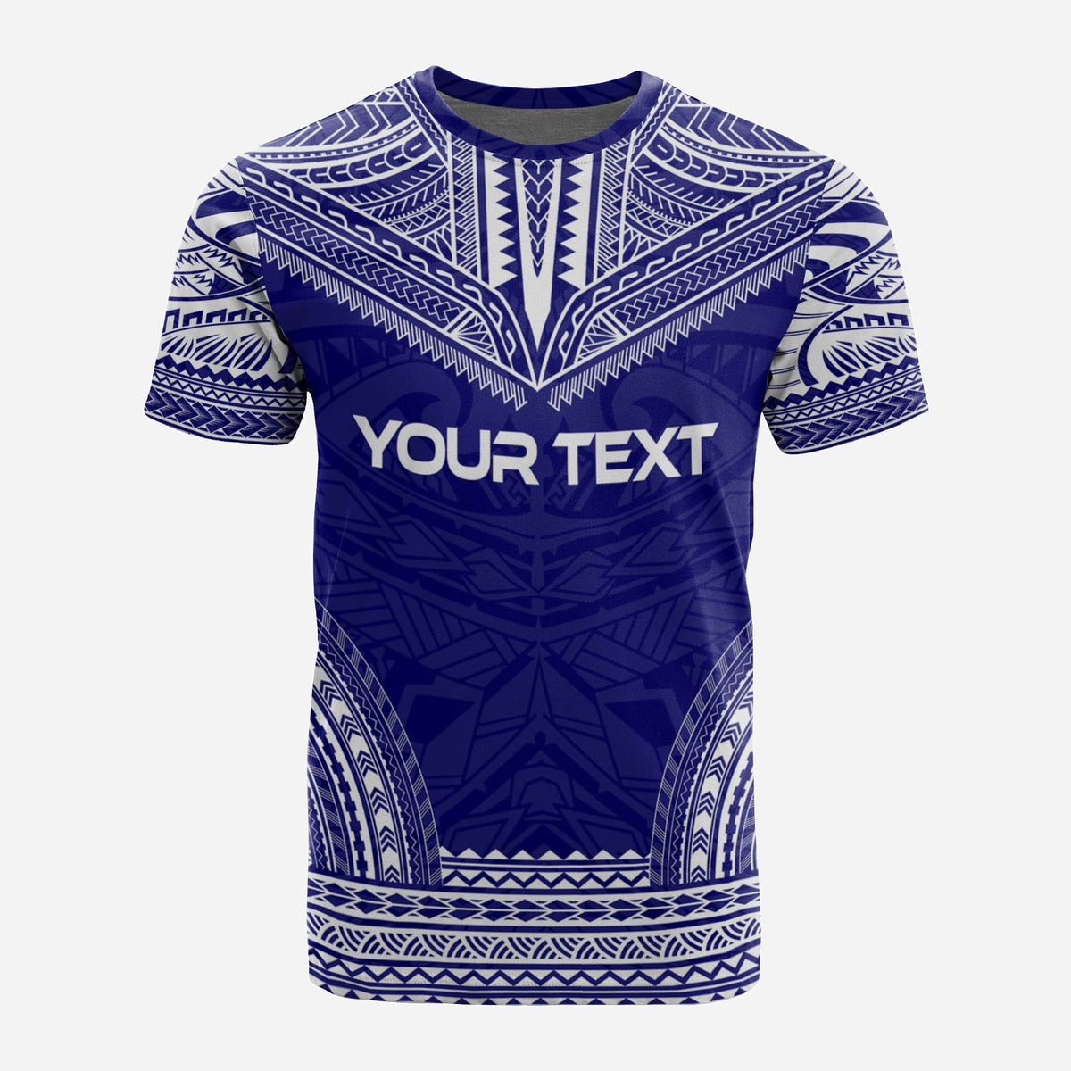 American Samoa Custom T Shirt American Samoa Seal Polynesian Chief Tattoo Blue Version - Polynesian Pride